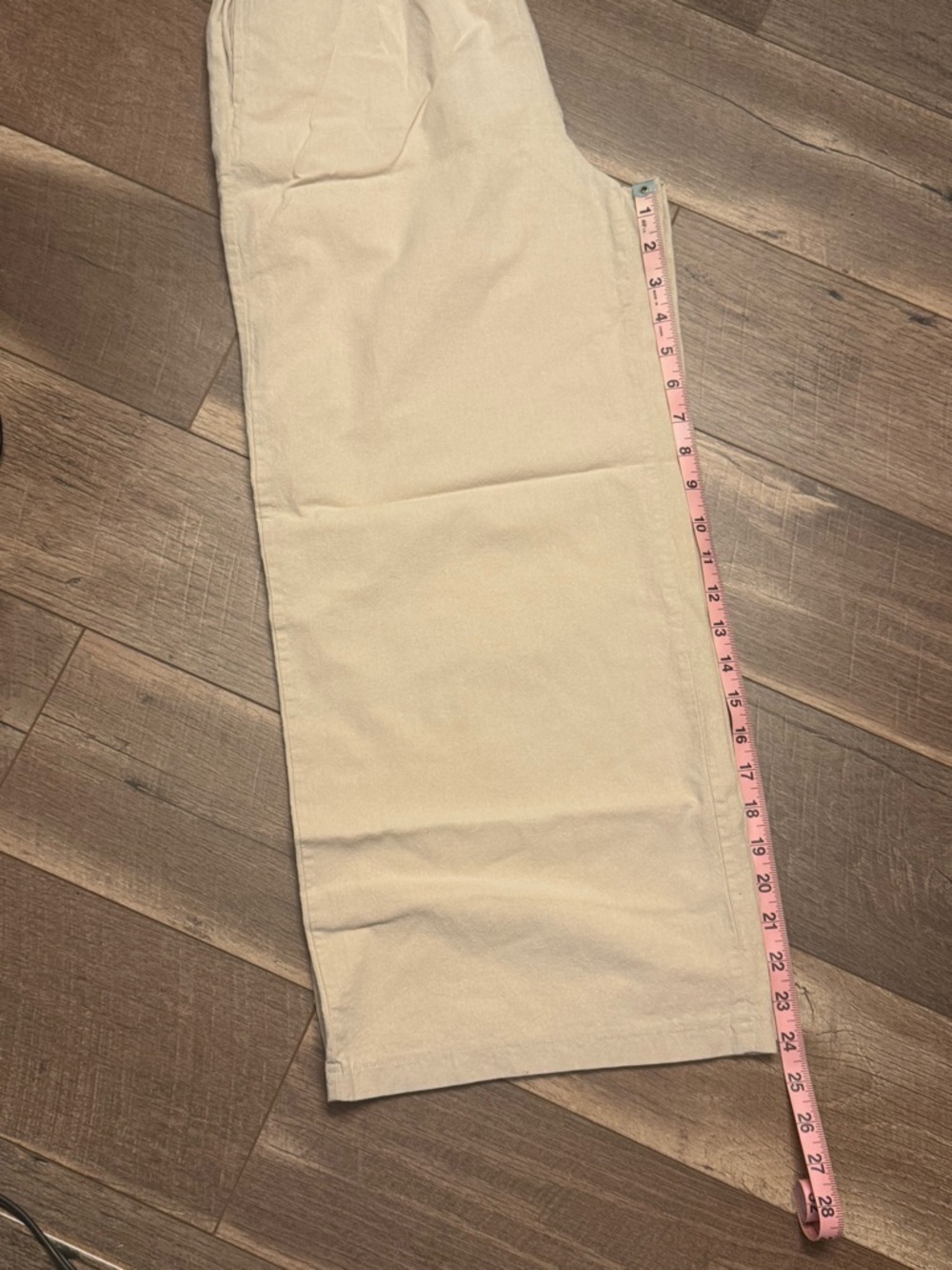 100% Linen Wide Leg Pants Neutral Beige Elastic Waist Drawstring Relaxed M - Picture 8 of 9